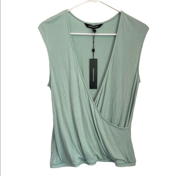 BCBGMAXAZRIA Surplice Sleeveless Top In Harbor.Size S - Picture 4 of 10